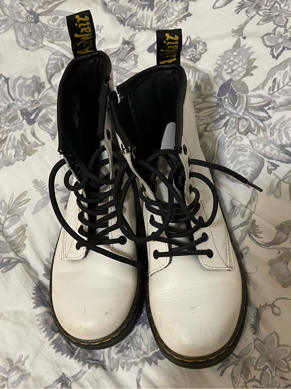 Dr. Martens White Lace-Up Combat Boots with Black Laces